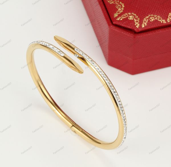 

luxury mens bangle designer bracelet valentine's day gift fashion bracelets stainless steel nails spring-ring-clasps snap bangles for m, Black
