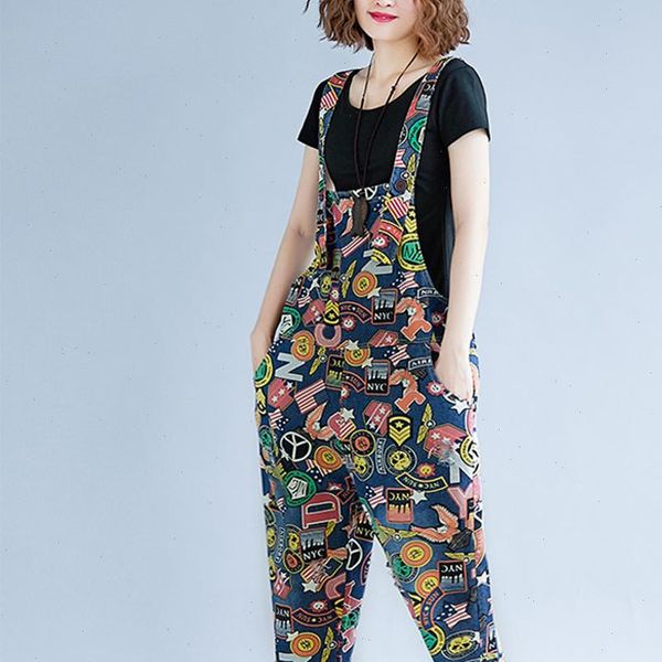 

supermiss women plus size denim jumpsuit 2021 casual straps rompers wide leg trousers ankle length pants printed overalls, Black;white