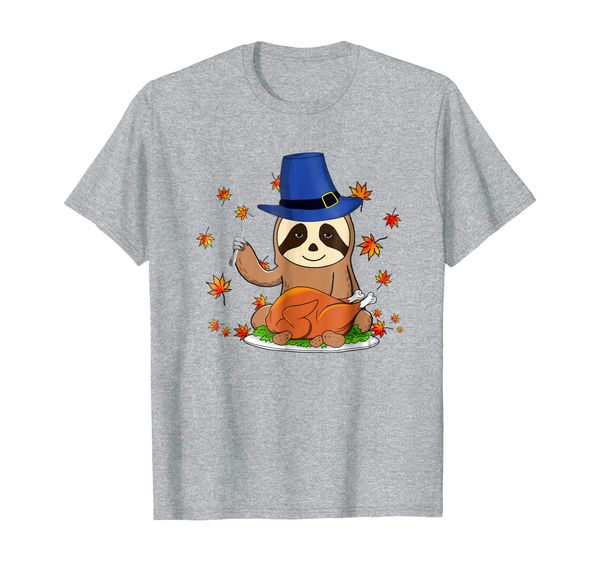 

sloth thanksgiving turkey pilgrim t-shirt holiday gift fall, White;black