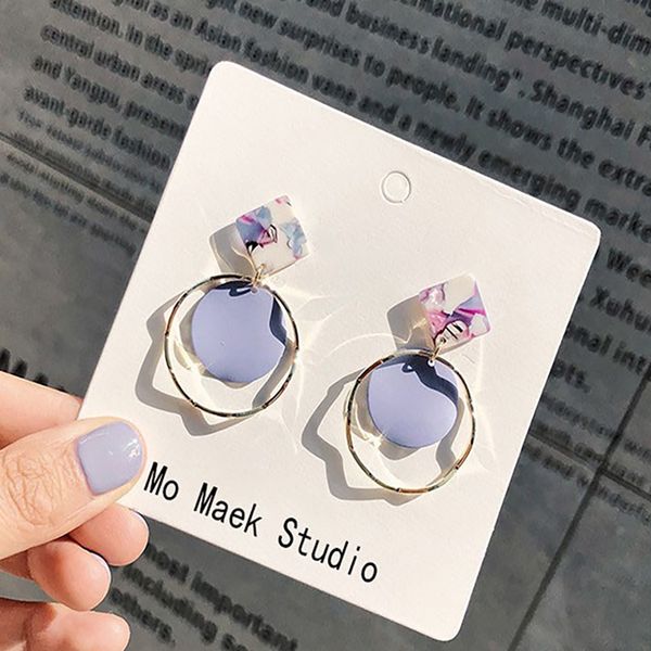 

geometric round dangle earring charm fashion boho candy colored drop earrings simple circle statement shining jewelry gift, Golden