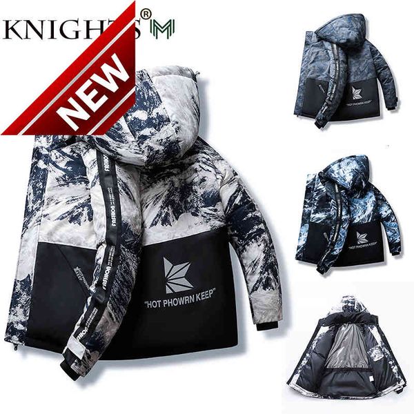 

2021 new men down jacket youthful vitality style glacier contrast color white duck all-match, Black