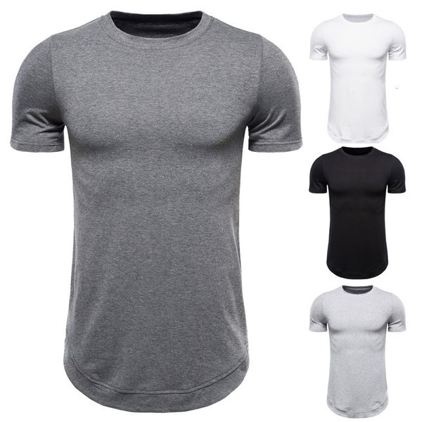 

summer new men's medium long solid short t-shirt european half sleeve base shirt, White;black