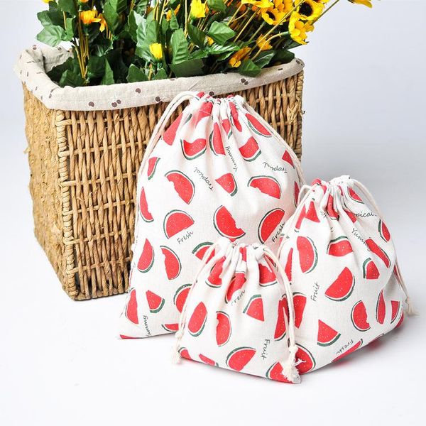 

storage bags 1pcs watermelon drawstring cotton linen bag gift candy tea jewelry organizer makeup cosmetic coins keys 49261
