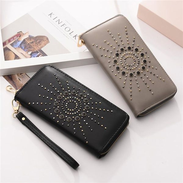 

wallets multi-functional women's wallet tabby-style wrist wrap long multi card bit zipper leather, Red;black