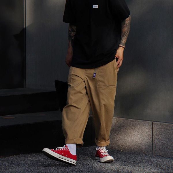 

men's pants 2021 loose straight overalls cargo mens casual streetwear hip hop style khaki/black color trousers size m-2xl
