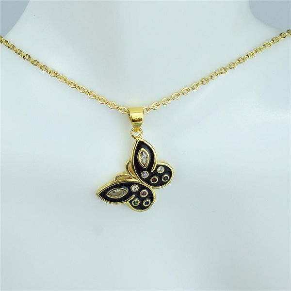 

pendant necklaces 2021 electroplating color preserving oil drop micro inlaid butterfly right single clavicle necklace women's jewelry, Silver