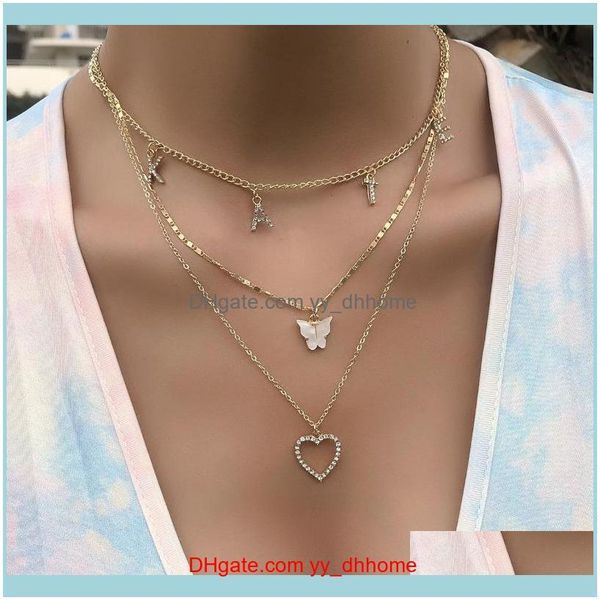 

necklaces pendants jewelrybohemian letter clavicle chain fashion pave crystal heart pendant multilayer necklace women trend exaggerated n, Silver