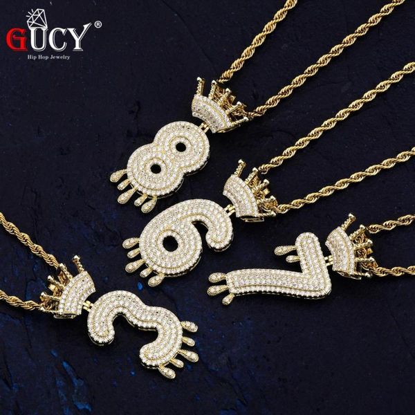 

pendant necklaces gucy 1-9 number crown drip pendant&necklace gold silver color iced out cubic zircon hip hop jewelry for men women