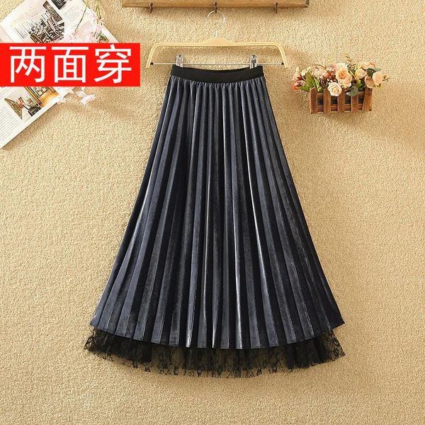 

skirts women's skirt with gold velvet mesh on both sides, Black