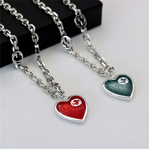 

86% off factory shopguqi silver ancient home interlocking double pendant enamel red blue necklace fashion women's sweater chain love sh, Golden;silver