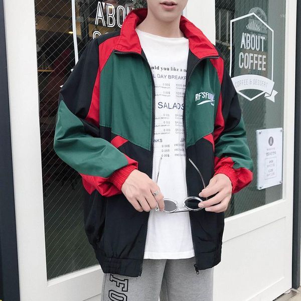 

mens jacket spring autumn korean thin bomber jackets male loose large size patchwork windbreaker sport coats men's, Black;brown