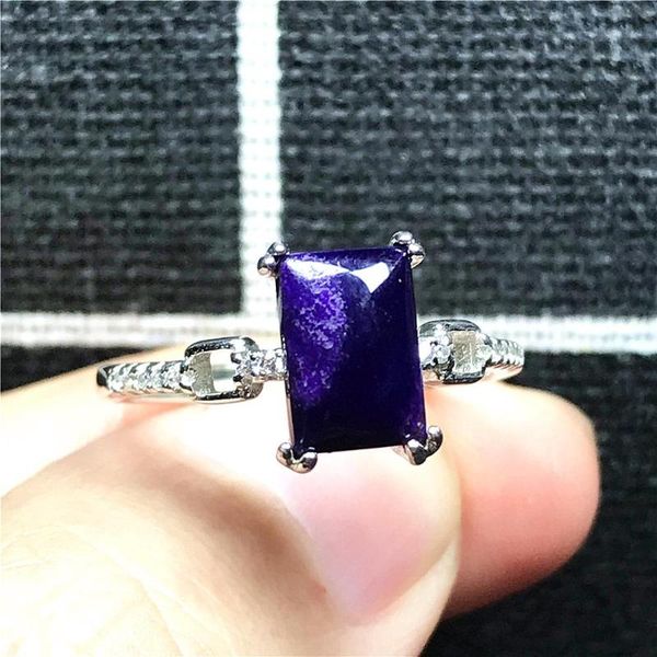 

cluster rings natural royal purple sugilite ring jewelry for woman lady man anticancer stone 10x7mm beads adjustable 925 silver, Golden;silver