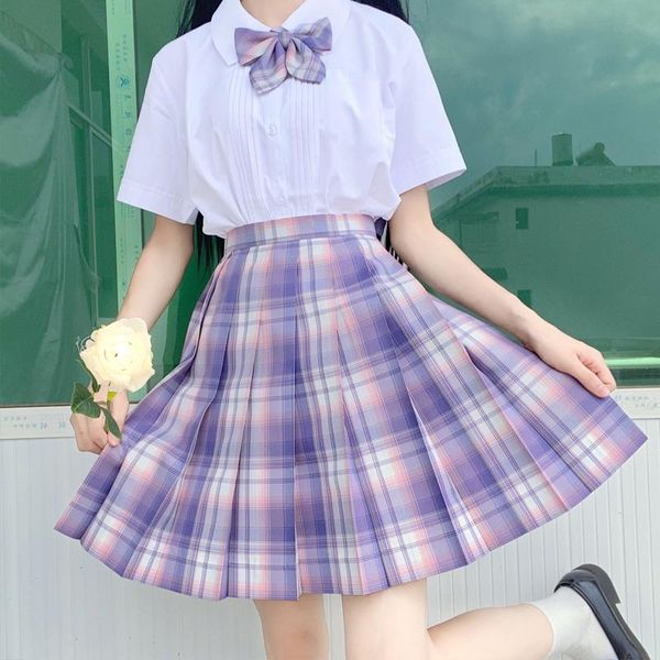 

skirts [taro purple cake] girl summer high waist pleated plaid women dress for jk school uniform students clothes, Black