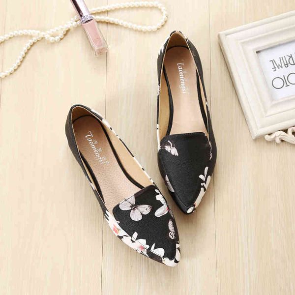 

dress shoes espadrilles shoes woman slip on pointed toe moccasins ladies loafers embroider flats flower printed size 34-43 zgpc, Black