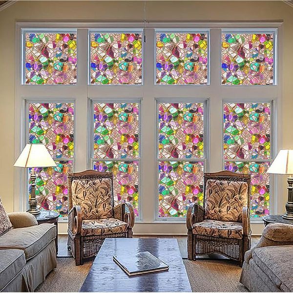 

window stickers european color retro church painted art electrostatic matte glass film wardrobe cabinet door flower 40/50/60x120