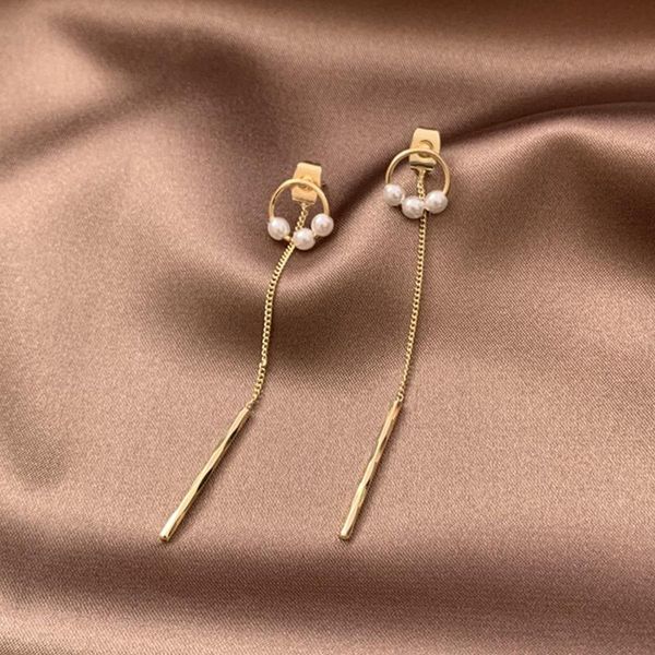 

stud korean fashion pearl long tassel earrings elegant wedding party gold accessories charming girl jewelry gift, Golden;silver