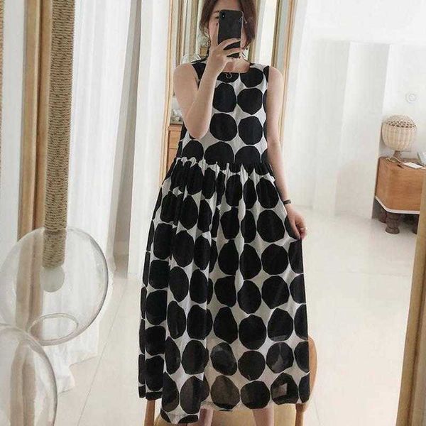 

dresses summer chic retro sweet o neck sleeveless polka dot dress holiday style off the shoulder tank vestido swing big 210610, Black;gray