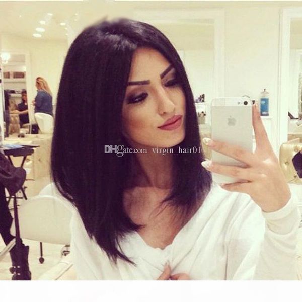 

silk straight human hair wig bob wigs for black women side part lace front wig virgin brazilian hair, Black;brown
