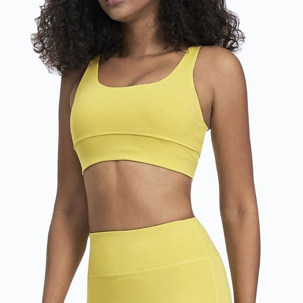 

yoga outfit women yellow sport bra high impact gathering fitness vest