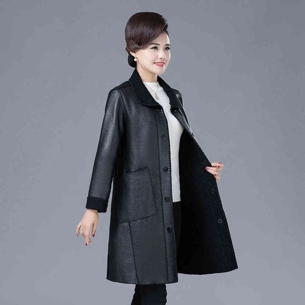 

leather jacket high fashion men belt autumn and winter middle long clothes lamb cashmere fur one mother's coat, Black