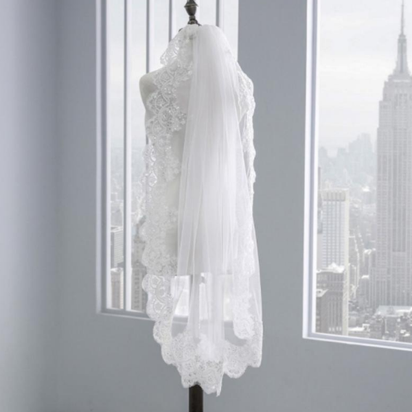 

bridal veils sheer thin knee wedding veil, hem lace, flower long veil hair accessory, Black