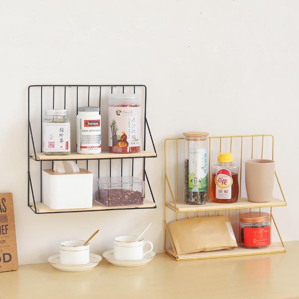 

simple ins iron double layers wall decorative shelf creative home living room deskcosmetic storage racks