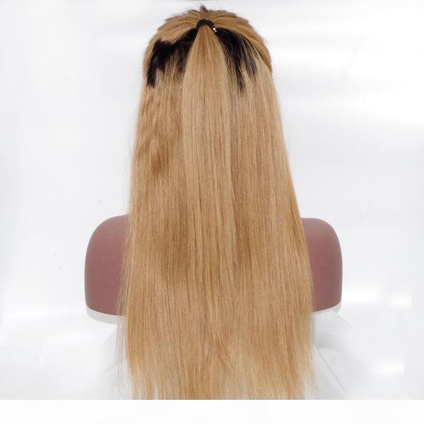 

ombre blonde #1b 99 and natural black human hair full lace wig peruvain virgin hair 150% density front lace wig with baby hair, Black;brown