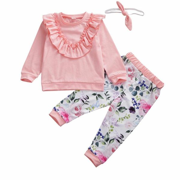 

clothing sets au toddler baby girl kids ruffles floral pants headband cotton clothes, White