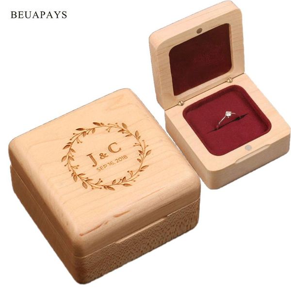 

gift wrap 1pcs customized square wedding decoration proposal ring jewelry solid wood box pendant to custom made beech earring party