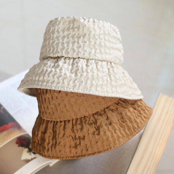 

wide brim hats 202107-yy texture satin luster fabric lady bucket cap women leisure hat, Blue;gray