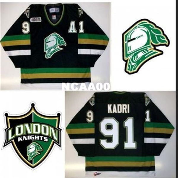 

real 001 real full embroidery #91 nazem kadri ohl london knights premier 7185 hockey jersey or custom any name or number hockey jersey, Black