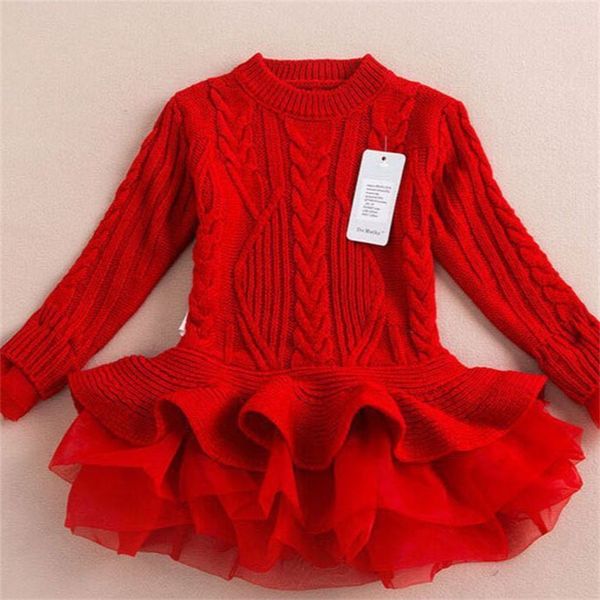 

retail new fashion baby jumper girls autumn and winter tutu dresses kids sweater tulle dresses in stock 365 y2, Red;yellow