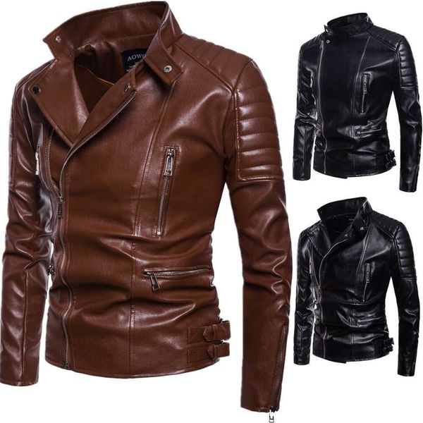 

new fall 19 motorcycle lapel over size leather coat, Black;brown