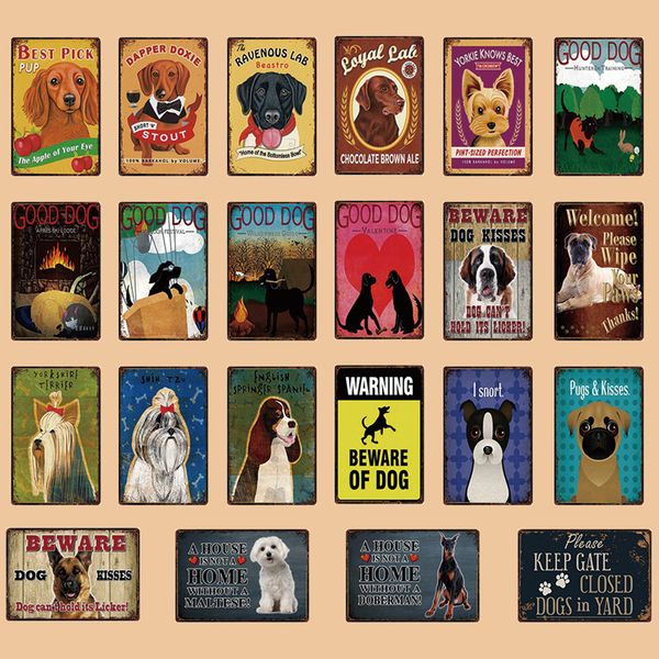 

good dog waring beware of pug kisses metal sign tin poster home decor bar wall art painting 20*30 cm size dy63
