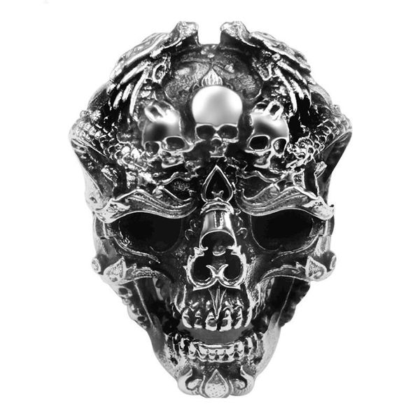 

cluster rings real 925 sterling silver skull ring men adjustable dragon punk rock many skeletons mens gothic halloween jewelry, Golden;silver