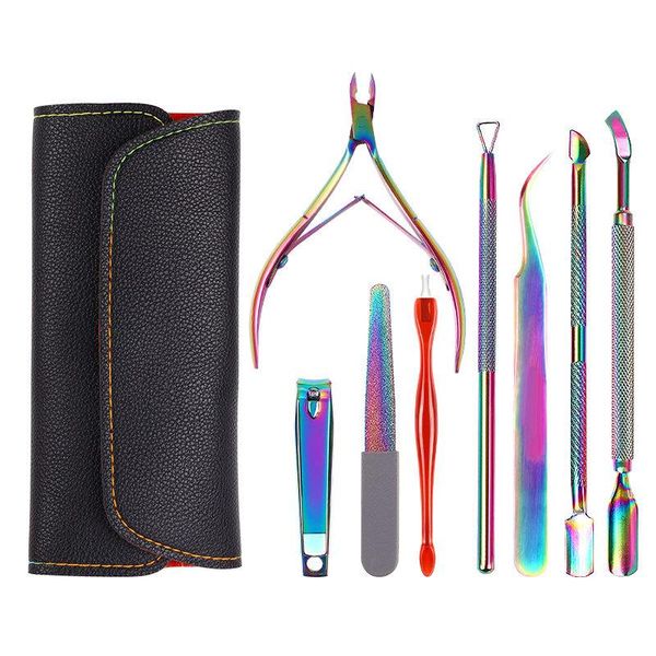 

nail art kits 4pc manicure care groove clean tool rainbow stainless steel tweezer rhinestone pick up cuticle pusher acrylic kit