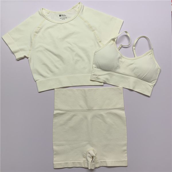

seamless high waist three piece yoga set sportswear women sports bra fitness clothing women sports shorts gym workout crop top, White;red