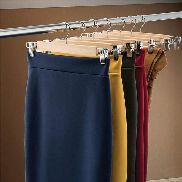 

hangers & racks wooden skirt with adjustable clips (pack of 10) non-slip trouser hanger natural finish lotus wood pants 360 deg
