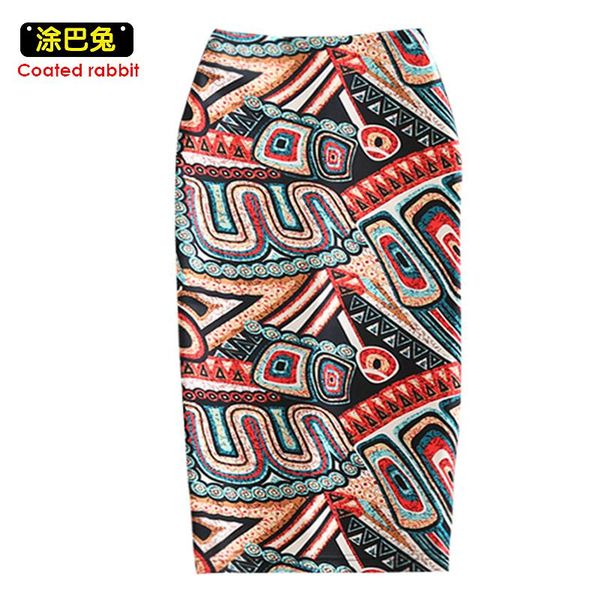 

skirts cr women geometric print fashion pencil skirt casual high waist slim vintage bottoms plus size faldas mujer jupe femme, Black