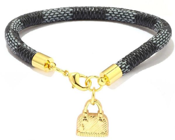 

2021 new pu striped leather bracelet style copper buckle plated gold round lock bag bracelet, Golden;silver