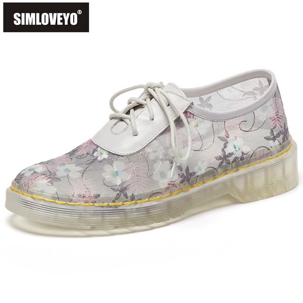 

simloveyo new 2021 ladies pumps round toe 4cm block heels genuine leather lace-up transparent stylish big size 34-42 b2406, Black