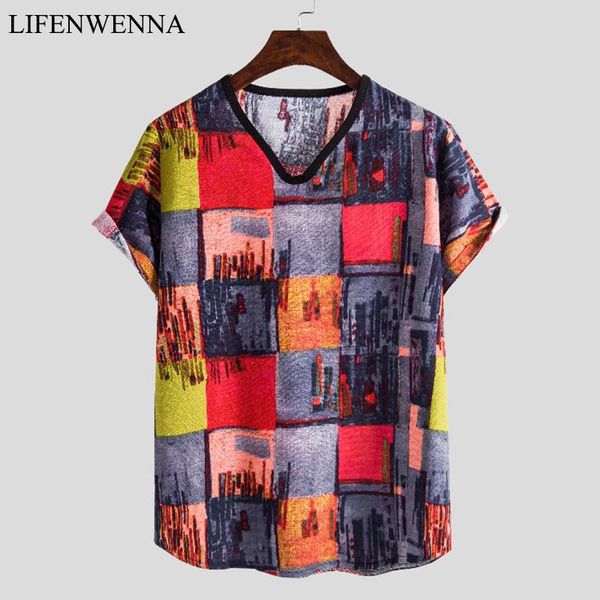 

men's hawaii t shirt summer fashion print short sleeve t shirts men casual linen mens beach t-shirt male v neck tees m-5xl, White;black