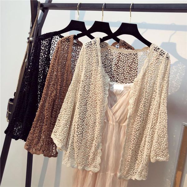 

short coat small shawl women sweaters thin womens crocheted hollow knitted cardigan summer blouse, White;black