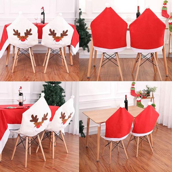 

chair covers xd-christmas back cover santa claus hat kitchen dining slipcovers sets for christmas holiday festive decorations