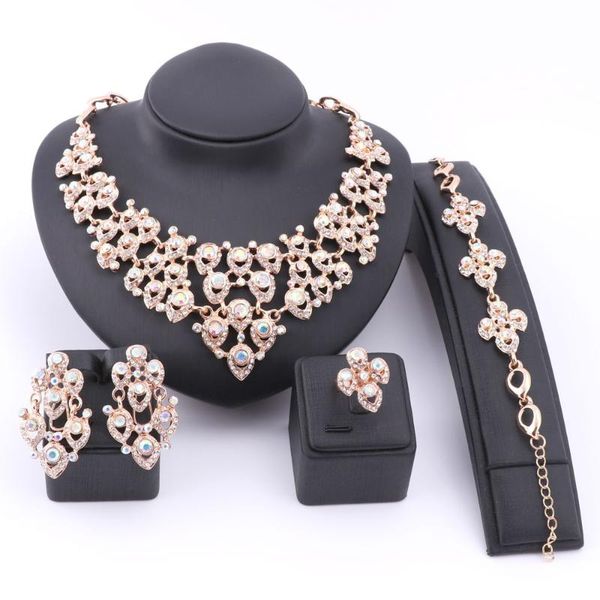 

earrings & necklace african beads jewelry sets women austrian crystal pendant nigerian trendy set for party wedding fashion costume, Silver