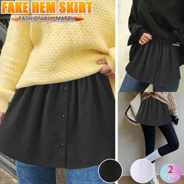 

fake shirt irregular blouse tail womens skirts hem cotton detachable underskirt, Black