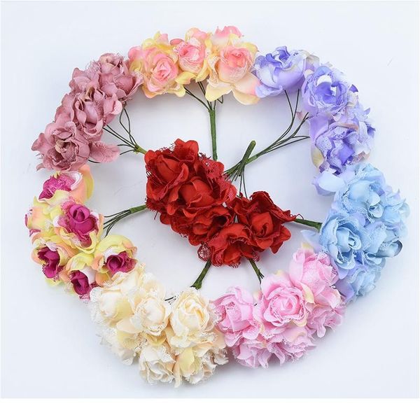 

6pcs silk roses bouquet for bridal accessories clearance scrapbooking diy christmas wreath wedding home decor artificial qyltxy