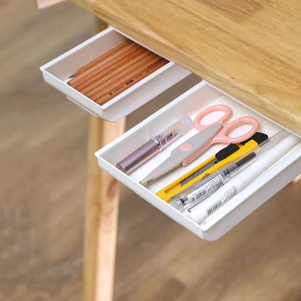 

storage drawers self stick pencil tray desk table drawer organizer box under stand self-adhesive under-drawer save space