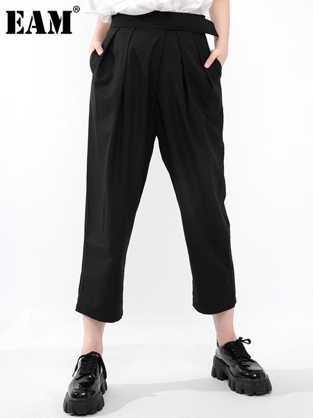 

women's pants & capris [eam] high waist black pleated spliced casual long harem trousers loose fit women fashion spring summer 2021 1u3, Black;white