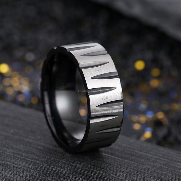 

hip hop stainless steel black gold cutting wedding rings fashion bands for men womens fashion jewelry will and sandy, Silver